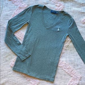 SOLD Ralph Lauren Gray V-Neck Top Long Sleeve